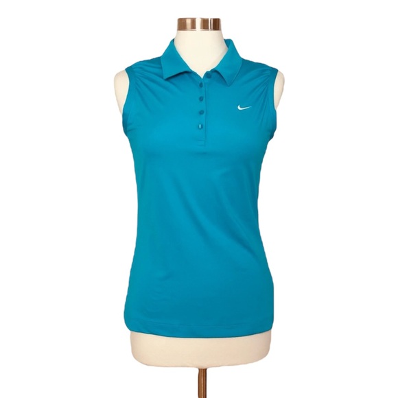 Nike Dri-Fit Turquoise Blue Tennis Shirt with Collar - Picture 1 of 11